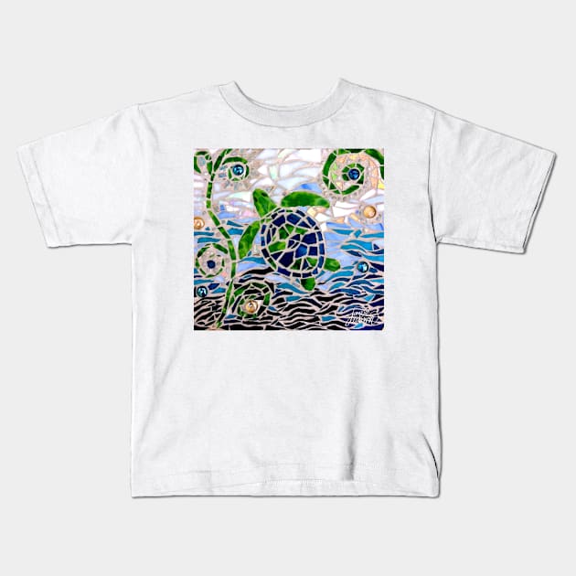 Turtle Mosaic Kids T-Shirt by janmarvin